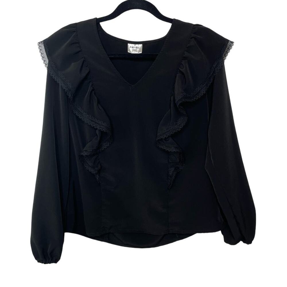 Vero Moda Black Ruffle V-Neck Long Sleeve Blouse